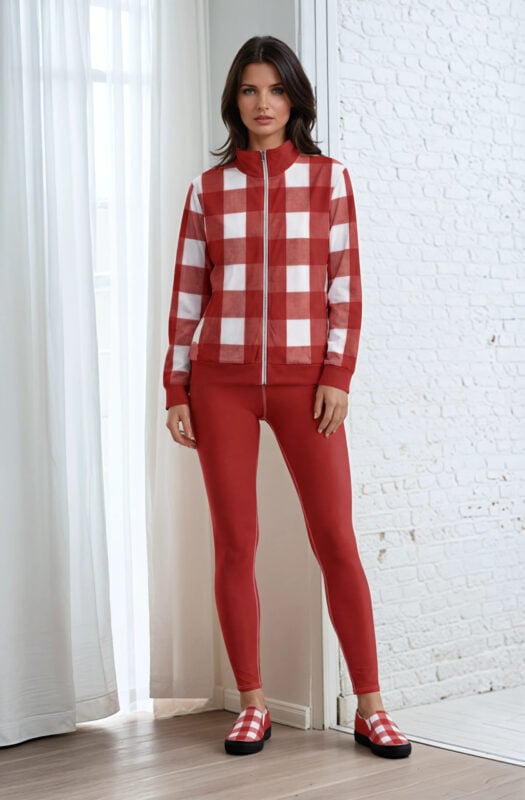 Natalia Lofty Look The Stripes Series (Gingham Red) Track Jacket yoga leggings canvas deck shoe red white front art concierge clothing JPG