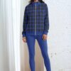 Natalia Lofty Look the Tartan Series (House of Wales) track jacket yoga leggings canvas deck shoes blue tartan black front art concierge clothing JPG