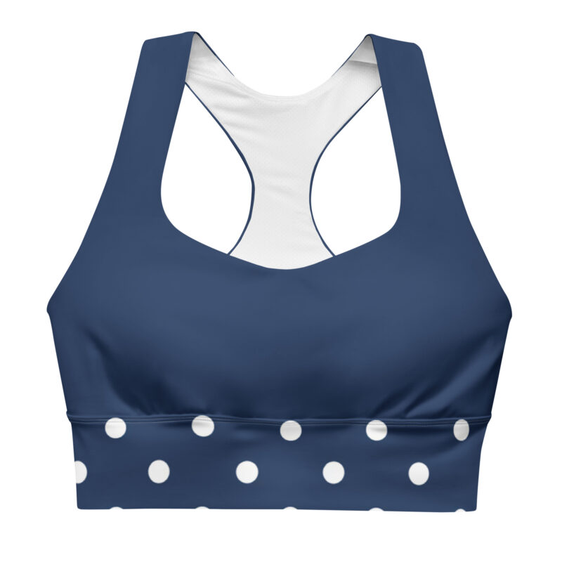 The Bauhaus Series (Pocka Dots) Longline Sports Bra longline sports bra blue and white front art concierge clothing jpg