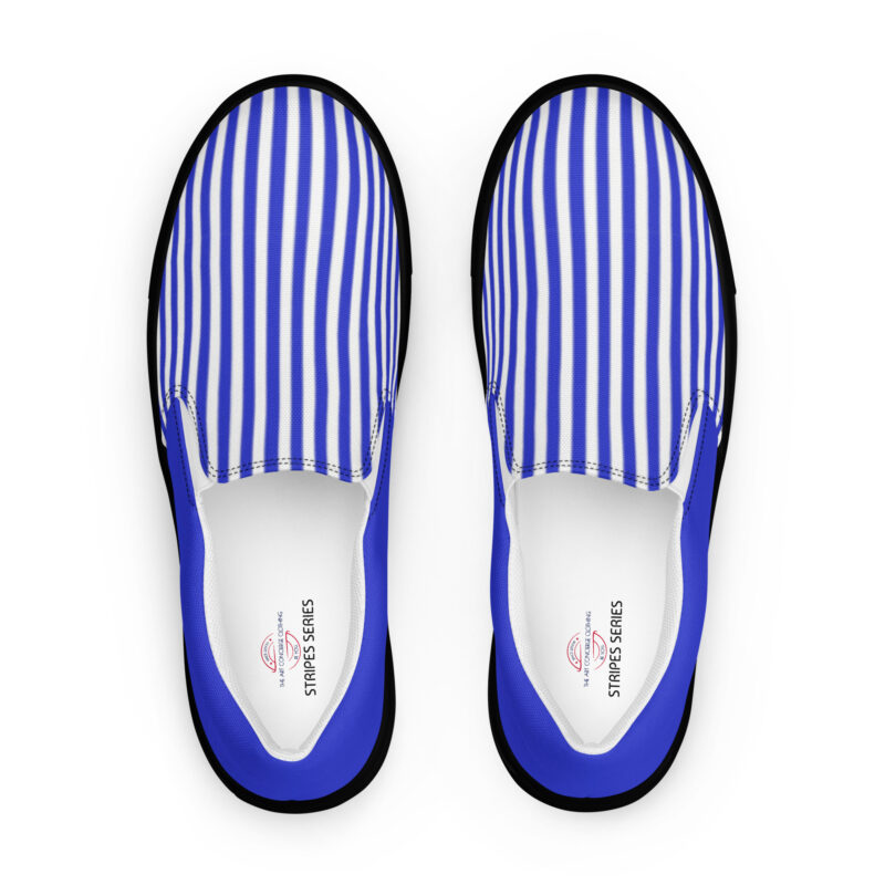 The Stripes Series (Blue Lines) Men’s Slip-on Canvas Shoes blue and black front art concierge clothing jpg