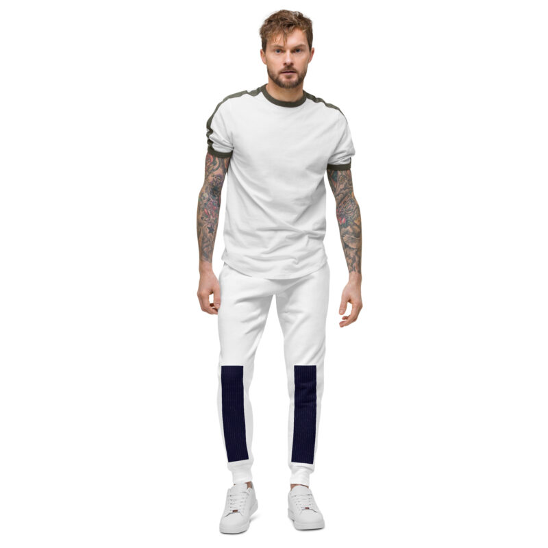 The Stripes Series (Pinstripes) Fleece Sweatpants blue and white front art concierge clothing jpg