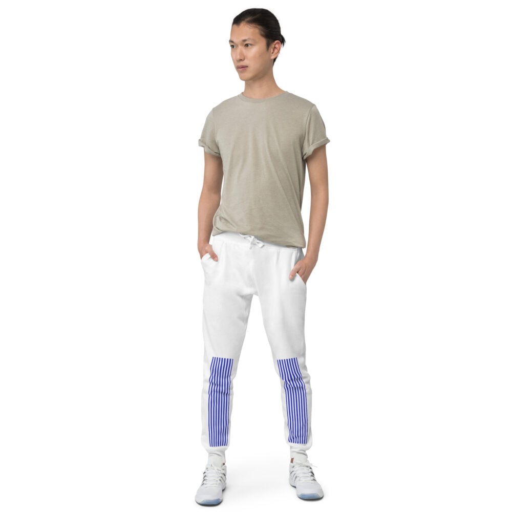 The Stripes Series (Blue Lines) Fleece Sweatpants blue and white front art concierge clothing jpg