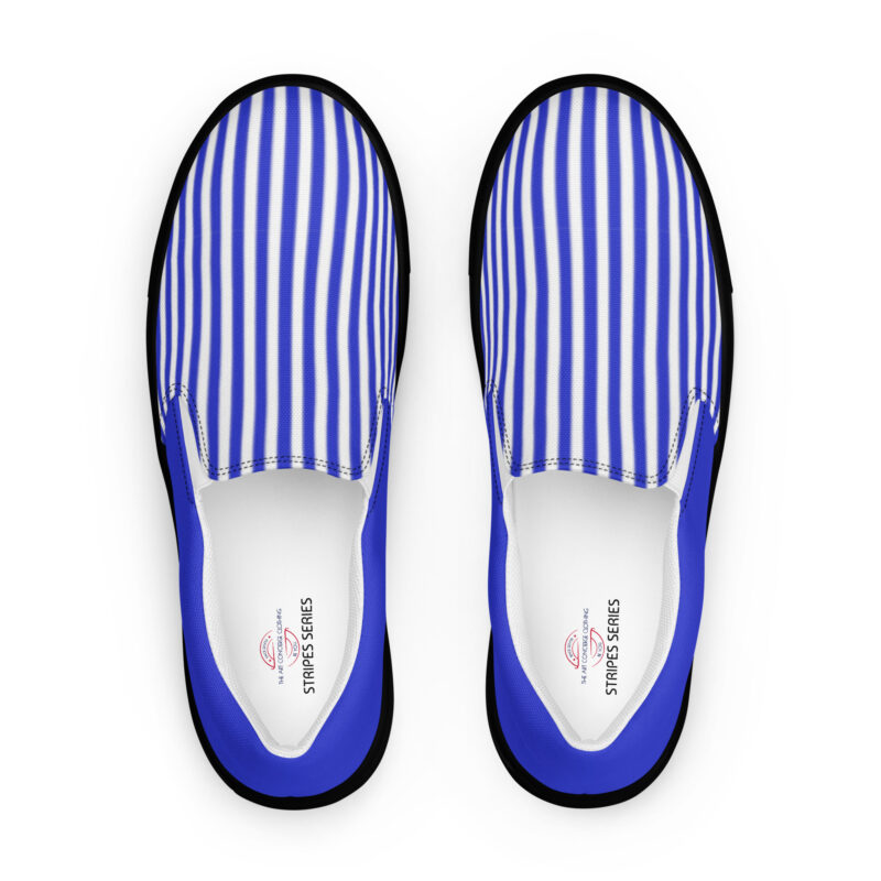 The Stripes Series (Blue Lines) Women’s Slip-on Canvas Shoes blue and black front art concierge clothing jpg