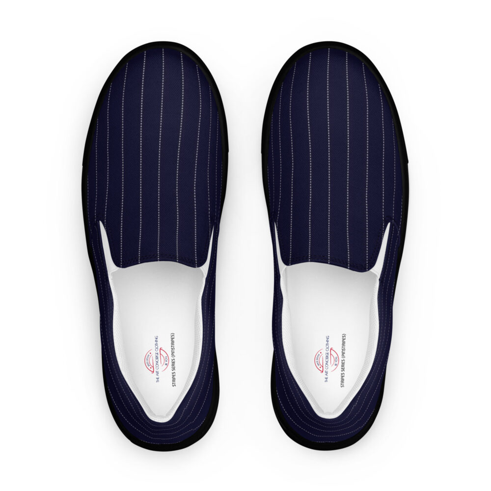 The Stripes Series (Pinstripes) Women’s Slip-on Canvas Shoes blue and black front art concierge clothing jpg