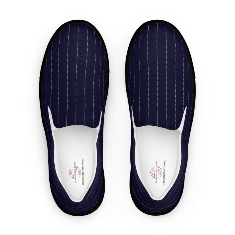 The Stripes Series (Pinstripes) Women’s Slip-on Canvas Shoes blue and black front art concierge clothing jpg