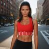 Natalia NY Cityscape The Bauhaus Series (Red Pocka Dots) Longline Sports Bra red white front art concierge clothing JPG