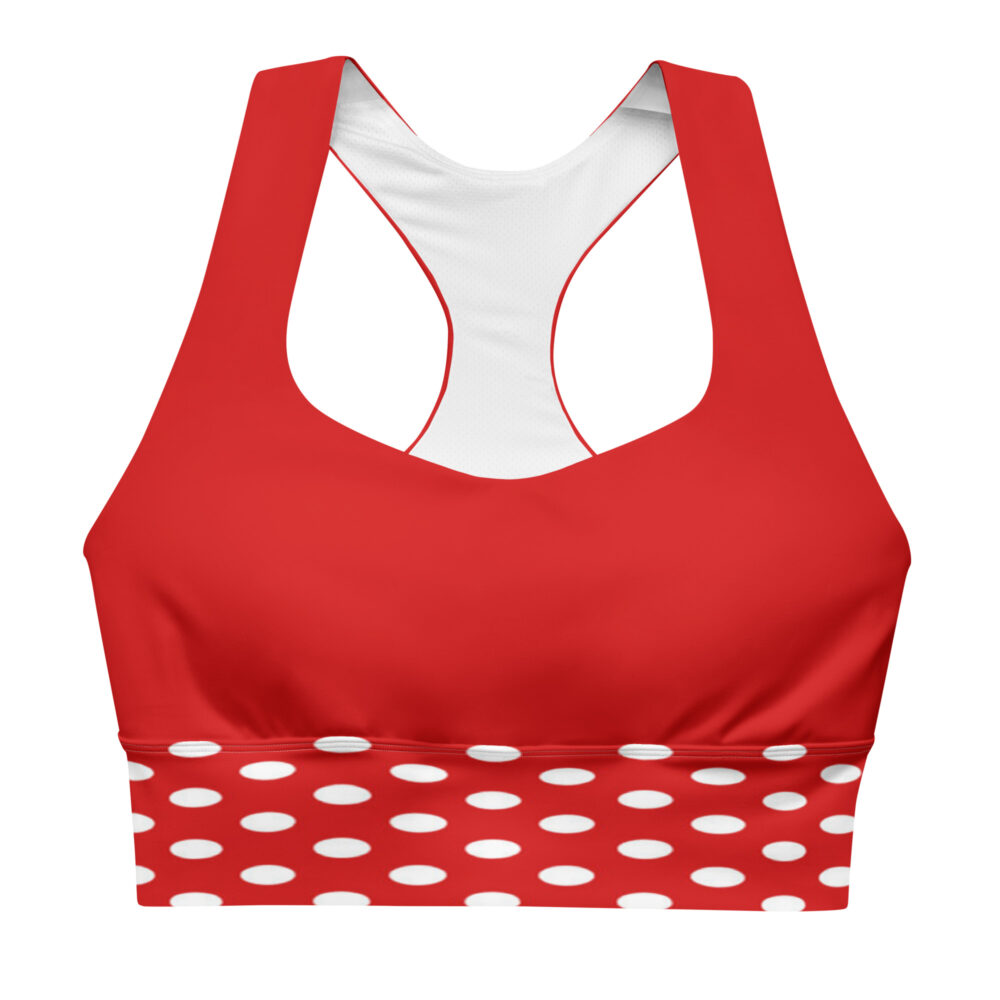 The Bauhaus Series (Red Pocka Dots) Longline Sports Bra red and white front art concierge clothing JPG