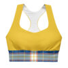 The Tartan Series (Gasperie) Longline Sports Bra gold, blue and white front art concierge clothing jpg
