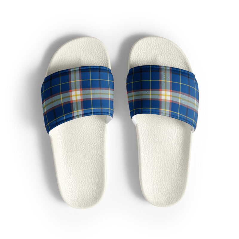 The Tartan Series (Gasperie) Slides gold, blue and white front art concierge clothing jpg The Tartan Series (Gasperie) Slides gold, blue and white front art concierge clothing jpg