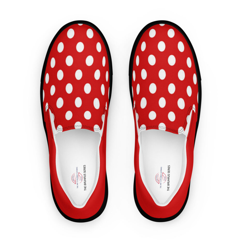 The Bauhaus Series (Red Pocka Dots) Women’s Slip-on Canvas Shoes red and white front art concierge clothing JPG