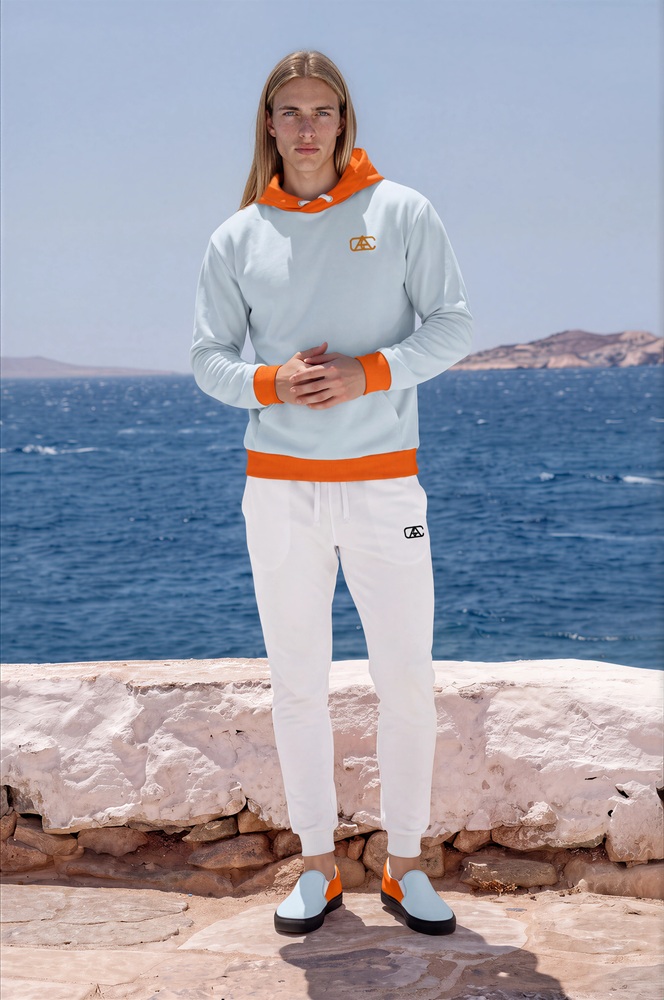Bodhi Azure Coast The Bauhaus Series (Ice Blue and Friends) Hoodie Fleece Joggers Canvas Deck Shoes ice blue persimmon front art concierge clothing jpg