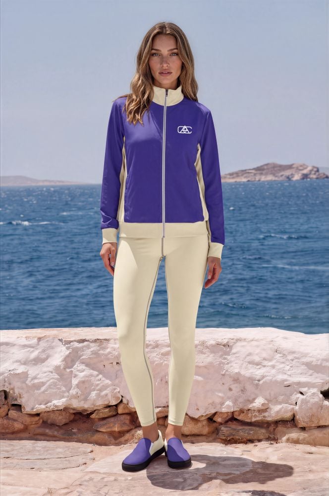 Céline Azure Coast The Bauhaus Series (Cobalt and Friends) Track Jacket Yoga Pants Canvas Deck Shoes cobalt and sand front art concierge clothing JPG