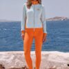 Céline Azure Coast The Bauhaus Series (Ice Blue and Friends) track jacket yoga leggings canvas deck shoes ice blue persimmon front art concierge clothing JPG