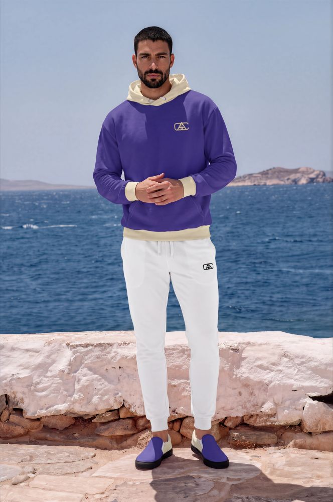 Leon Azure Coast The Bauhaus Series (Cobalt and Friends) Hoodie Fleece Joggers Canvas Deck Shoes cobalt and sand front art concierge clothing Leon Azure Coast The Bauhaus Series (Cobalt and Friends) Hoodie Fleece Joggers Canvas Deck Shoes cobalt and sand front art concierge clothing