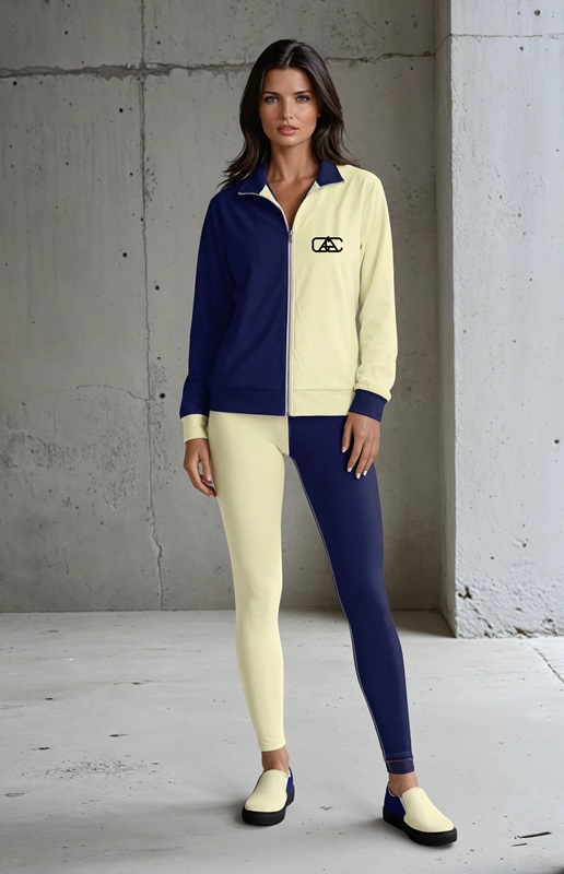 Natalia Concrete Chic The Bauhaus Series (Cream and Navy Blue) Track Jacket Yoga leggings canvas deck shoes cream navy blue front art concierge clothing JPG