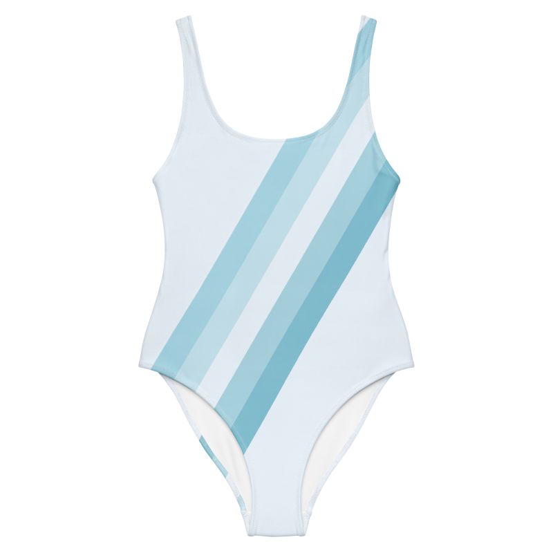 The Stripes Series (Light Blue) One Piece Swimsuit light blue grey front art concierge clothing JPG