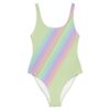 The Stripes Series (Lime Cream) One Piece Swimsuit blue tan front art concierge clothing JPG