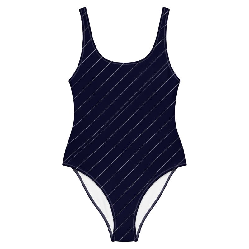 The Stripes Series (Pinstripes) One Piece Swimsuit blue pinstripe front art concierge clothing jpg