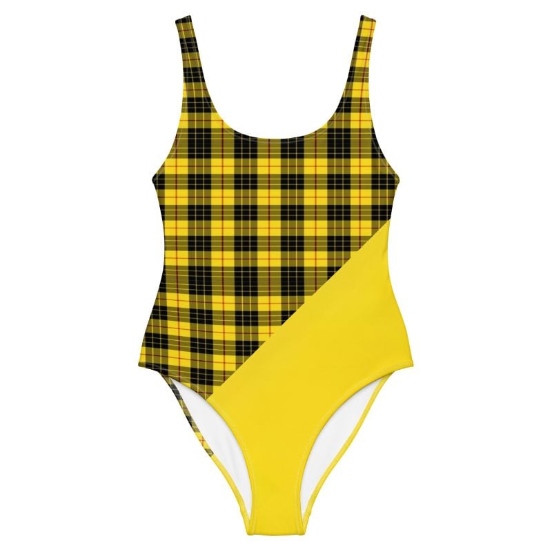 The Tartan Series (MaCleod) One Piece Swimsuit yellow and black tartan front art concierge clothing jpg