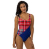 The Tartan Series (Macpherson) One-Piece Swimsuit red and blue tartan front art concierge clothing jpg