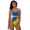 The Tartan Series (Gasperie) One-Piece Swimsuit blue and yellow tartan front art concierge clothing jpg The Tartan Series (Gasperie) One-Piece Swimsuit blue and yellow tartan front art concierge clothing jpg