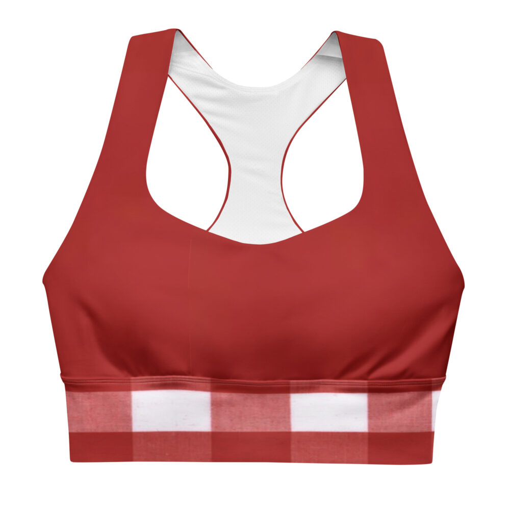 The Stripes Series (Gingham Red) Matching Longline Sports Bra RED AND white front art concierge clothing jpg