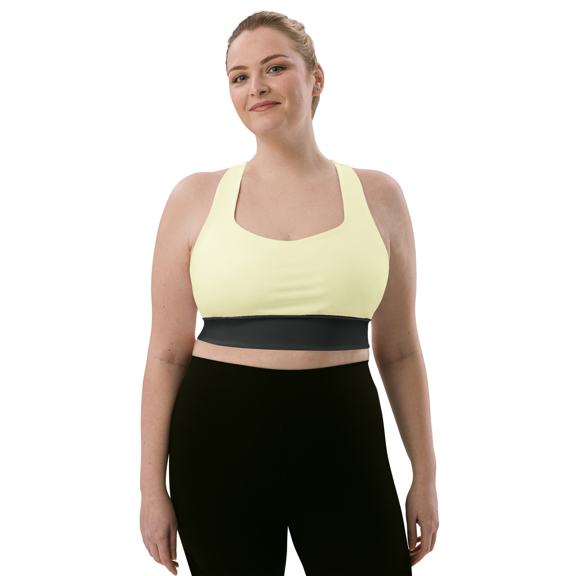 all over print recycled longline sports bra white front 691bf7f6db5d2 jpg