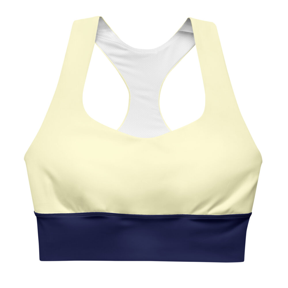 The Bauhaus Series (Cream and Navy Blue) Longline Sports Bra cream and navy blue front art concierge clothing jpg