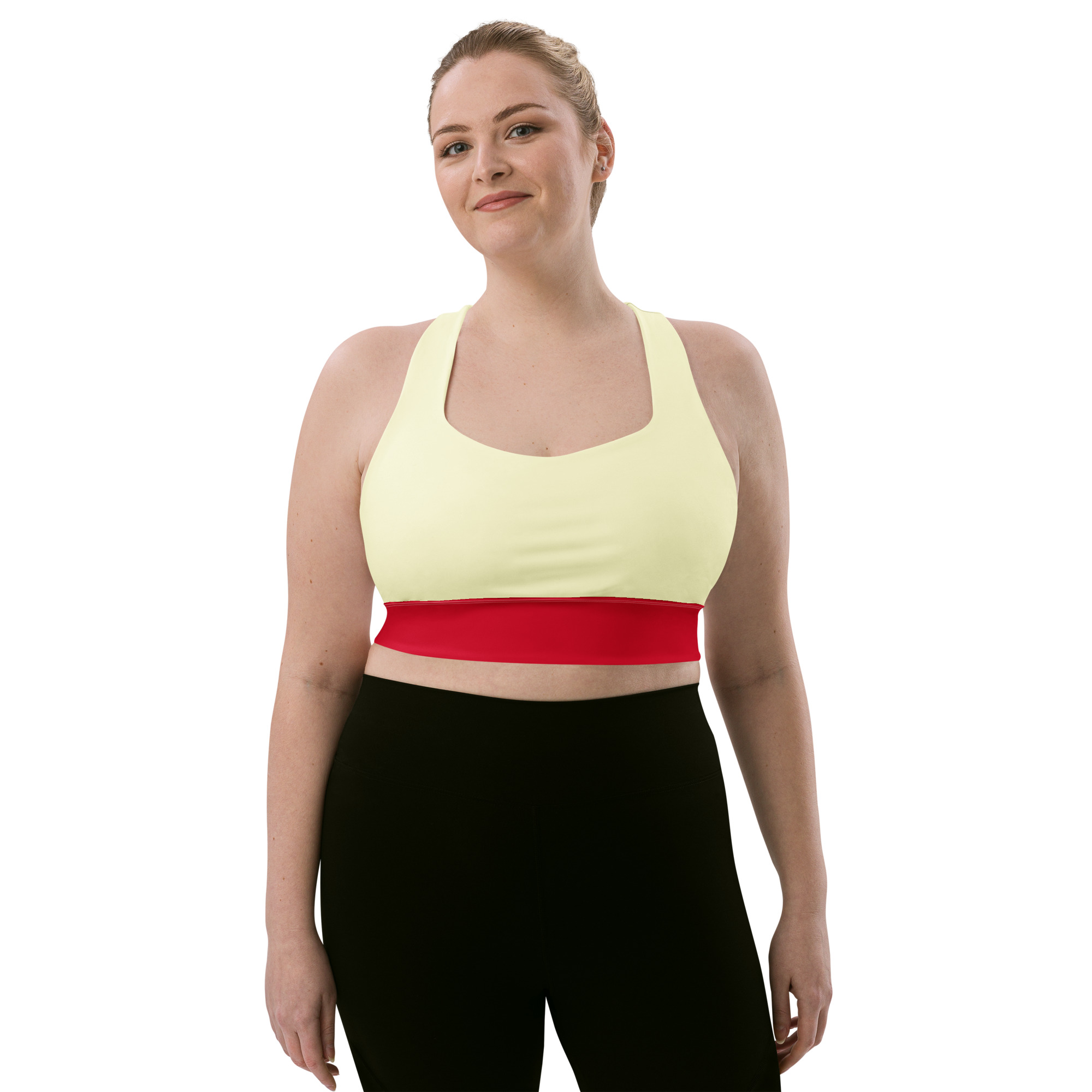all over print recycled longline sports bra white front 691c053b7ac70 jpg