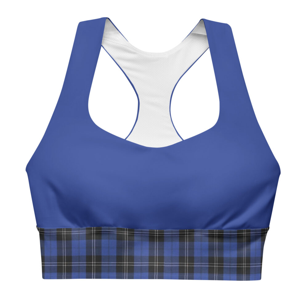 The Tartan Series (House of Wales) Matching Longline Sports Bra blue and tartan front art concierge clothing jpg