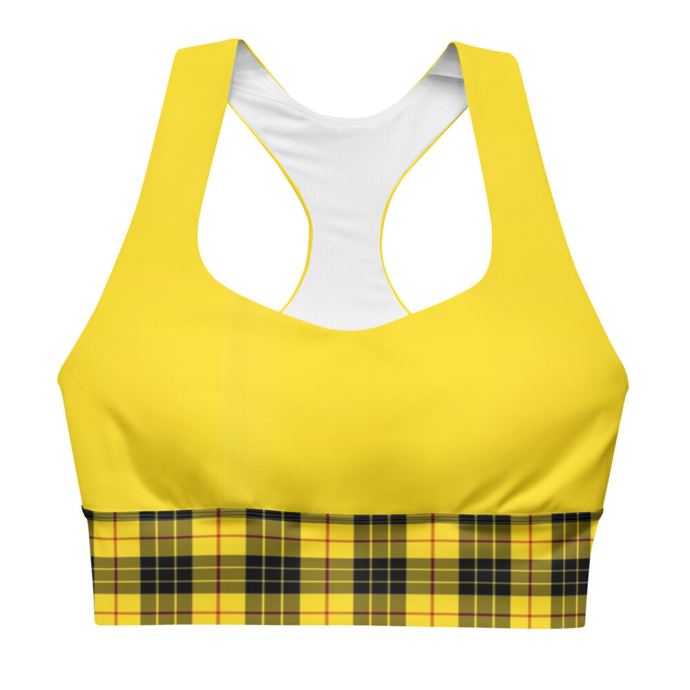 The Tartan Series (MaCleod) Matching Longline Sports Bra yellow and black tartan front art concierge clothing jpg