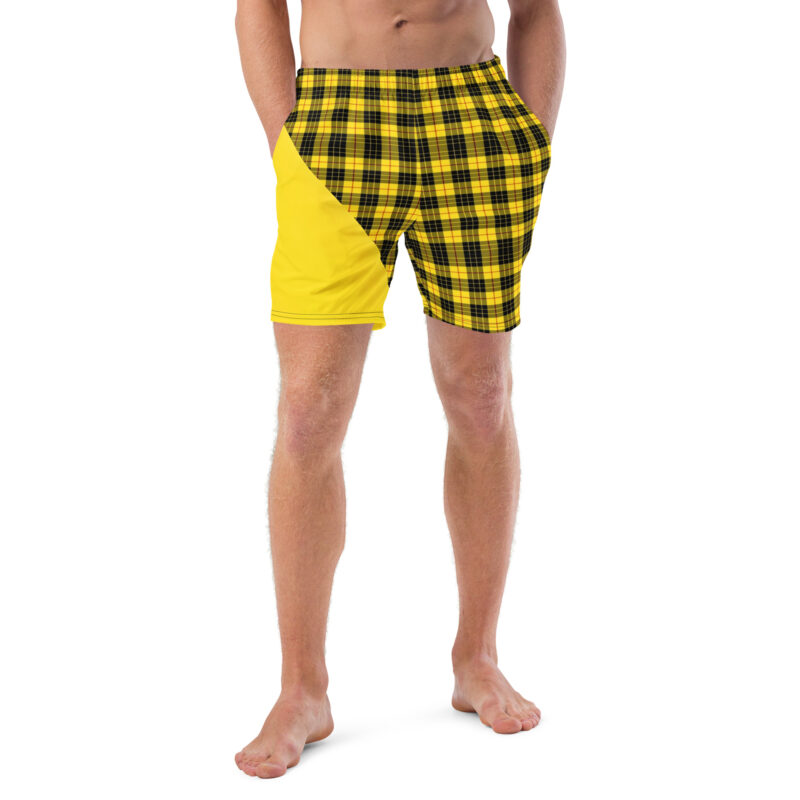 The Tartan Series (MaCleod) Swim Trunks yellow, black tartan front art concierge clothing jpg The Tartan Series (MaCleod) Swim Trunks yellow, black tartan front art concierge clothing jpg