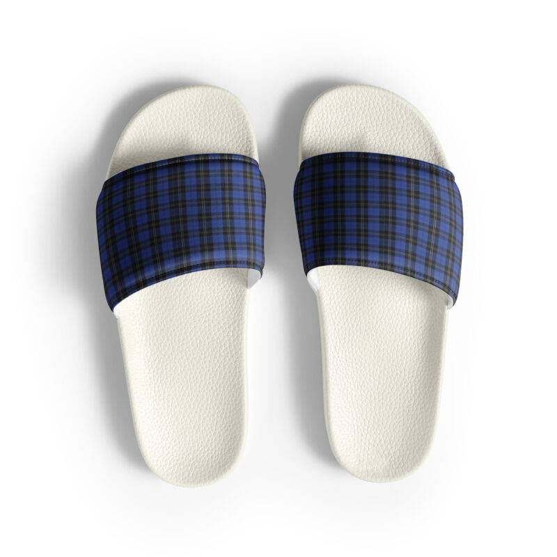 The Tartan Series (House of Wales) Slides blue and b lack tartan front art concierge clothing jpg