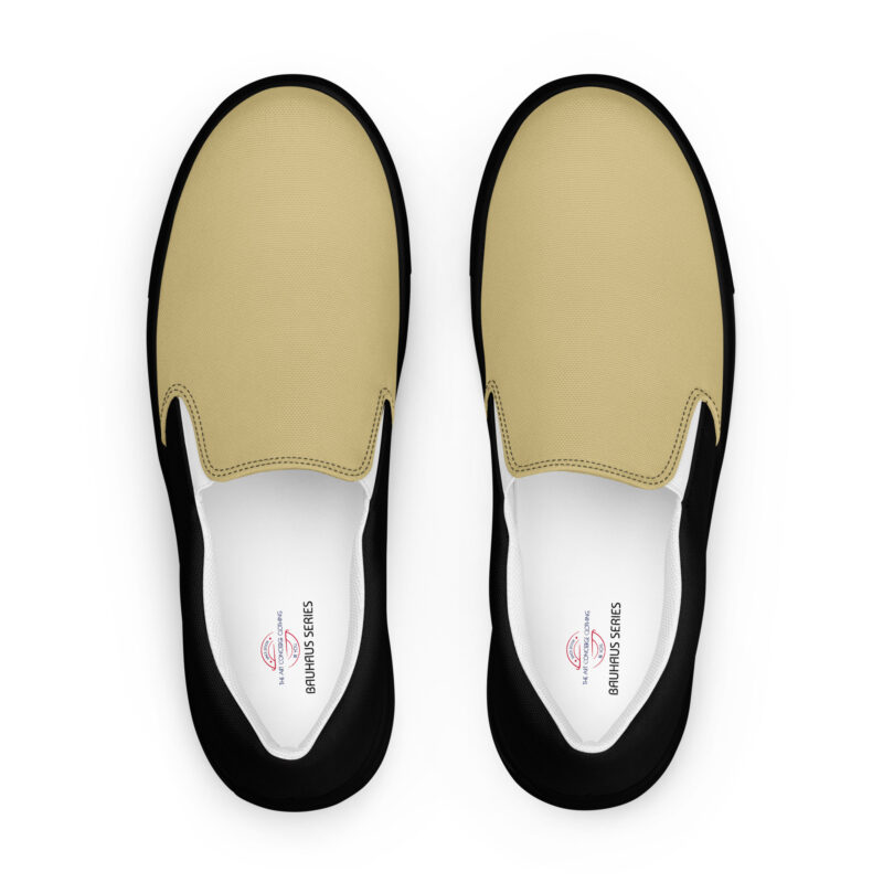The Bauhaus Series (Khaki and Black) Men’s Slip-on Canvas Shoes khaki and black front art concierge clothing jpg