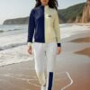 Natalia Concrete Chic The Bauhaus Series (Cream and Navy Blue) Hoodie Fleece Sweat Pants and canvas deck shoes cream navy blue front art concierge clothing JPG