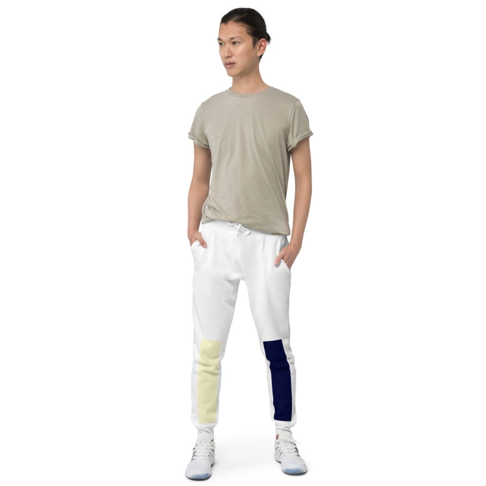 The Bauhaus Series (Cream and Navy Blue) Fleece Sweatpants cream, navy blue and white front art concierge clothing jpg