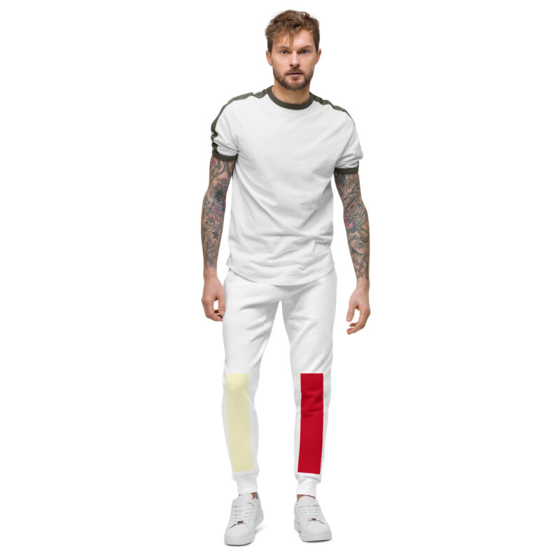 The Bauhaus Series (Cream and Cherry Red) Fleece Sweatpants cream, cherry red and white front art concierge clothing jpg
