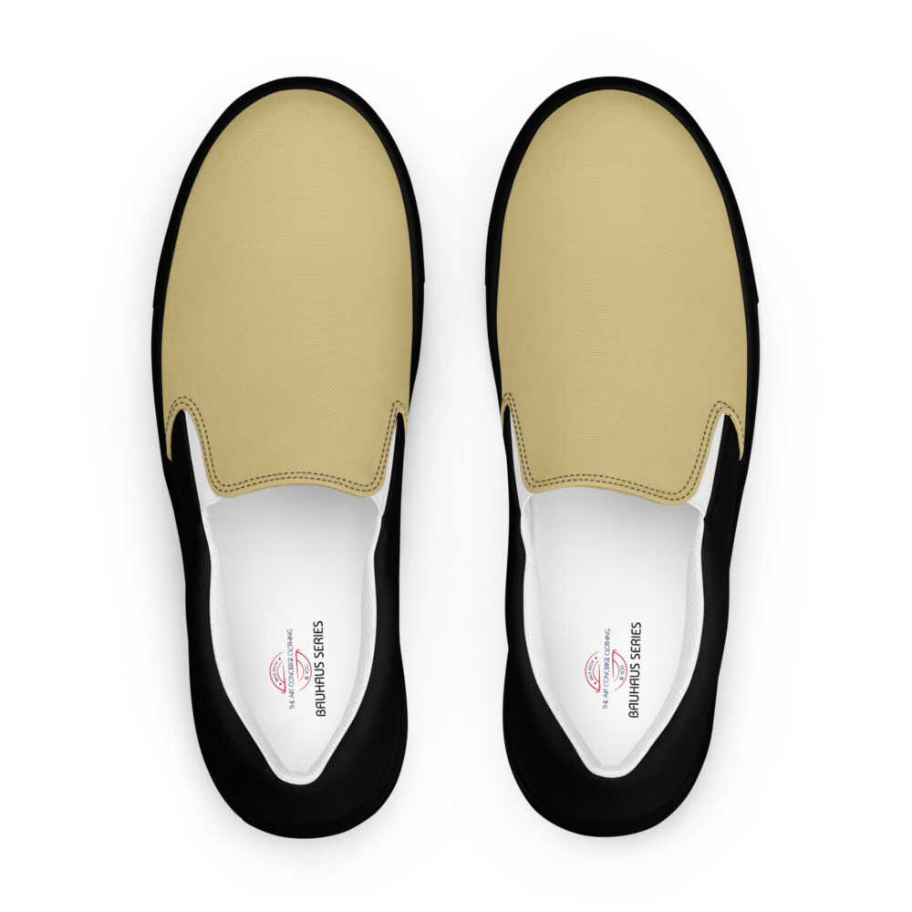 The Bauhaus Series (Khaki and Black) Women’s Slip-on Canvas Shoes khaki and black front art concierge clothing jpg