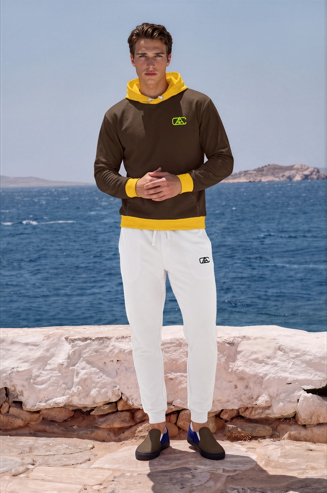 Chace Azure Coast The Bauhaus Series (Chocolate and Friends) Hoodie Jogger pants canvas deck shoes chocoalte mustard yellow white front art concierge clothing Chace Azure Coast The Bauhaus Series (Chocolate and Friends) Hoodie Jogger pants canvas deck shoes chocoalte mustard yellow white front art concierge clothing