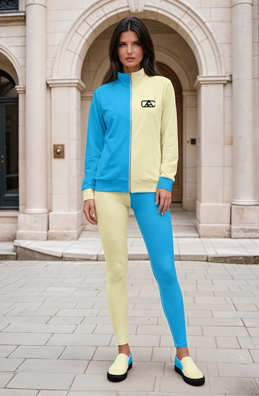 Natalia Parisian Rue The Bauhaus Series (Cream and Deep Blue Sky) track jacket yoga leggings canvas deck shoes cream deep blue front art concierge clothing JPG