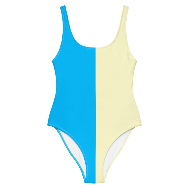 The Bauhaus Series (Cream and Deep Blue Sky) One Piece Swimsuit cream deep blue front art concierge clothing 2