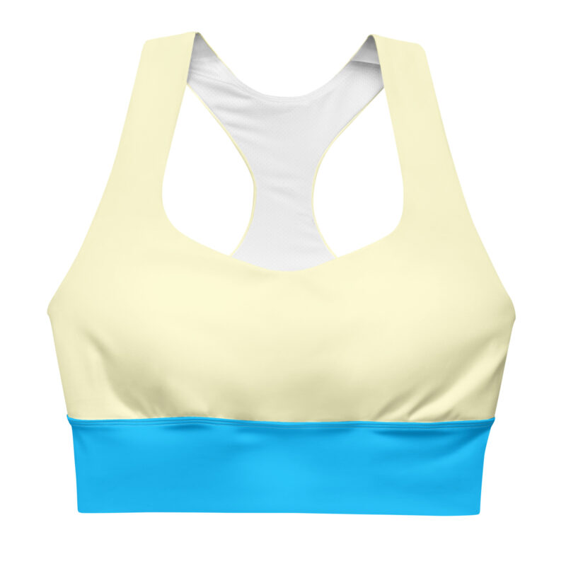 The Bauhaus Series (Cream and Deep Blue Sky) Longline Sports Bra cream and sky blue front art concierge clothing jpg