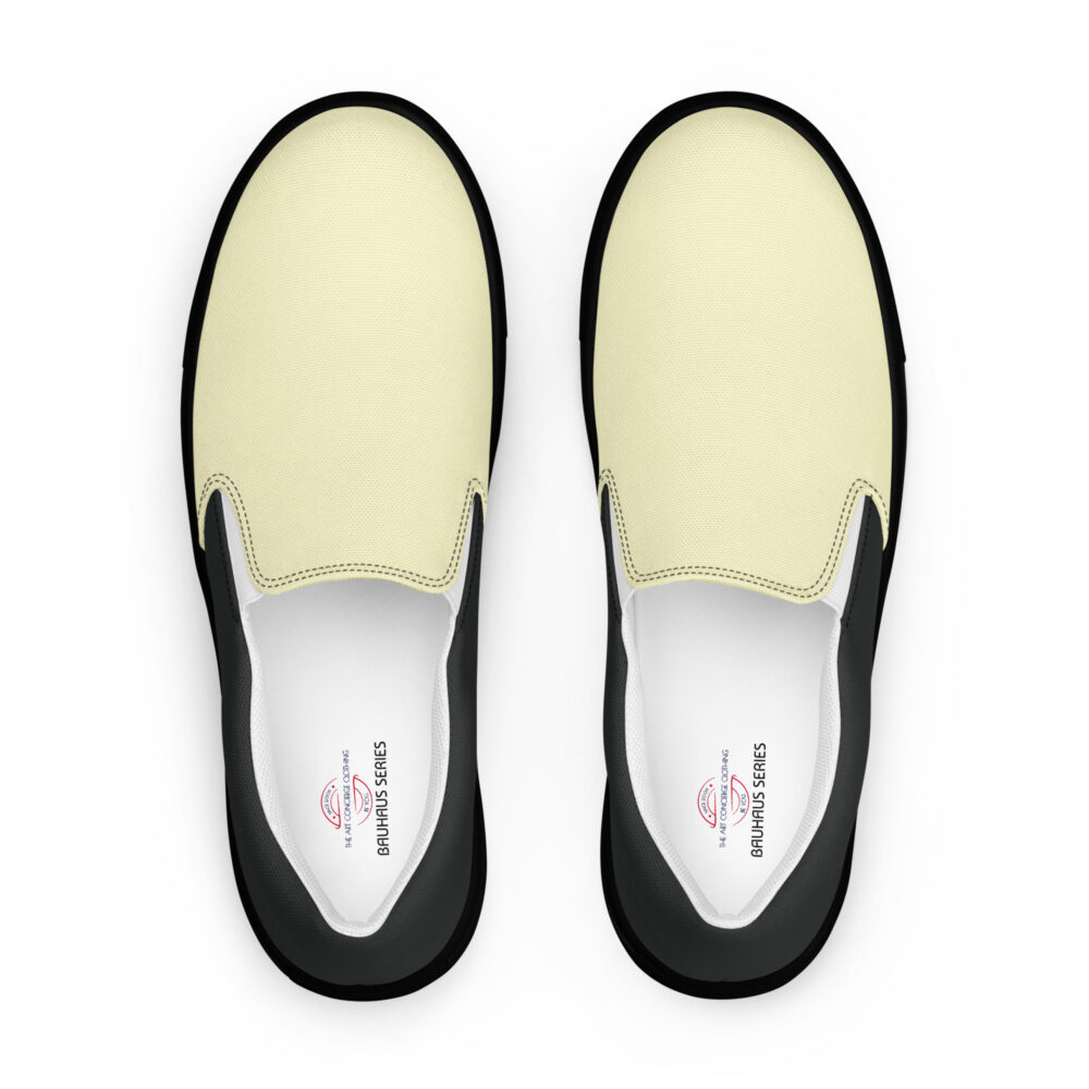 The Bauhaus Series (Cream and Chocolate) Men’s Slip-on Canvas Shoes cream, chocolate and black front art concierge clothing jpg