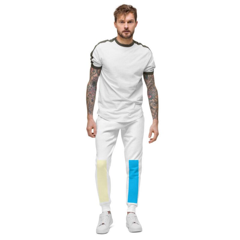 The Bauhaus Series (Cream and Deep Blue Sky) Fleece Sweatpants cream and deep blue front art concierge clothing jpg