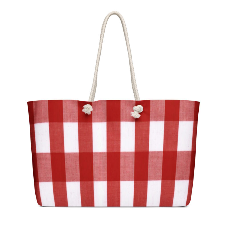 The Stripes Series (Gingham Red) Weekender Bag red and white 24x13 front art concierge clothing jpg