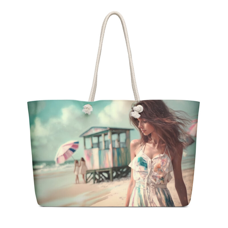 The Art Series (Lady on the Beach) Weekender Bag tan 24x13 front art concierge clothing jpg