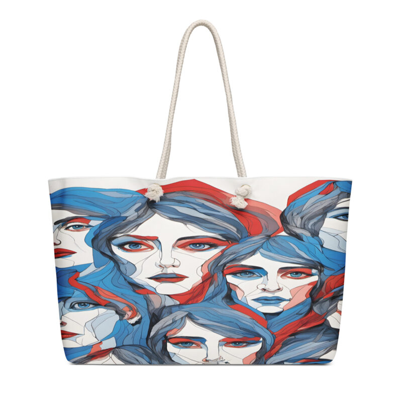 The Art Series (60's Faces) Weekender Bag blue and red 24x13 front art concierge clothing jpg
