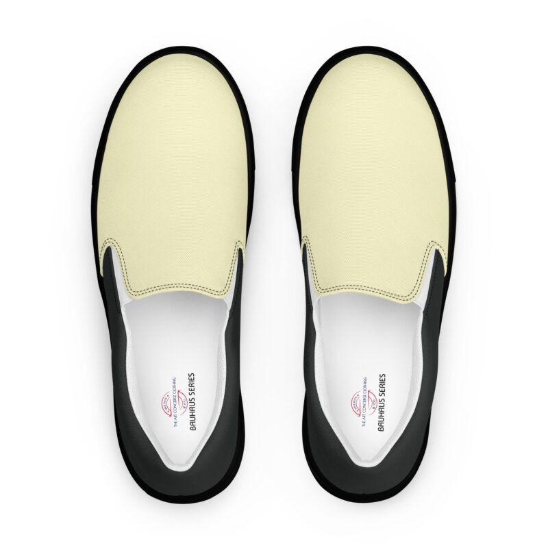 The Bauhaus Series (Cream and Chocolate) Women’s Slip-on Canvas Shoes cream, chocolate and black front art concierge clothing jpg