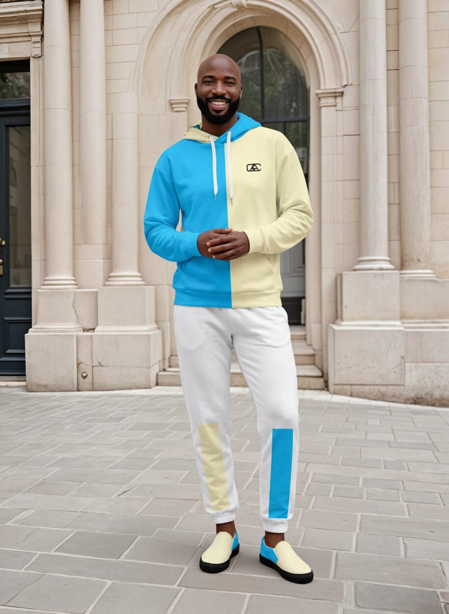 James Parisian Rue James Parisian Rue The Bauhaus Series (Cream and Deep Blue Sky) Hoodie fleece track pants canvas deck shoes blue cream front art concierge clothing jpg