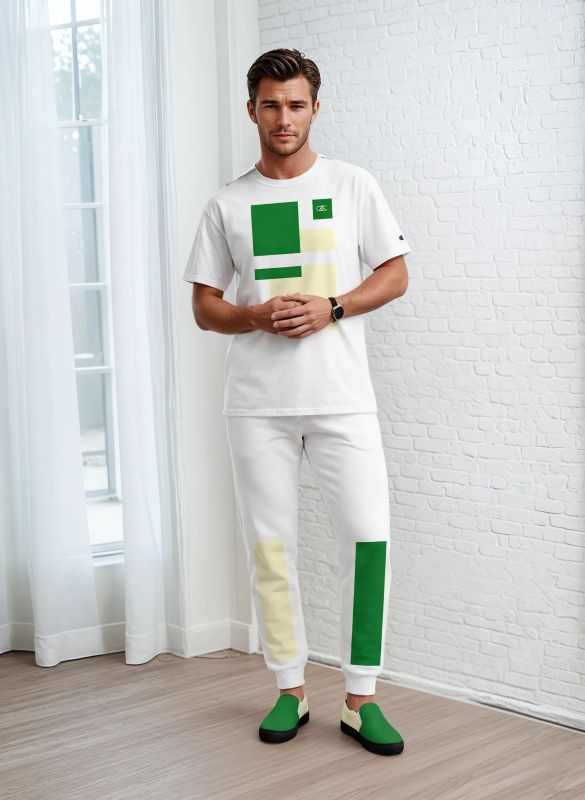Gary Lofty Look The Bauhaus Series (Cream and Bright Green) Men’s Slip-on Canvas Shoes art concierge clothing JPG